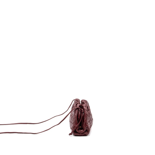 BOTTEGA VENETA MINI POUCH LAMBSKIN DARK RED GHW
