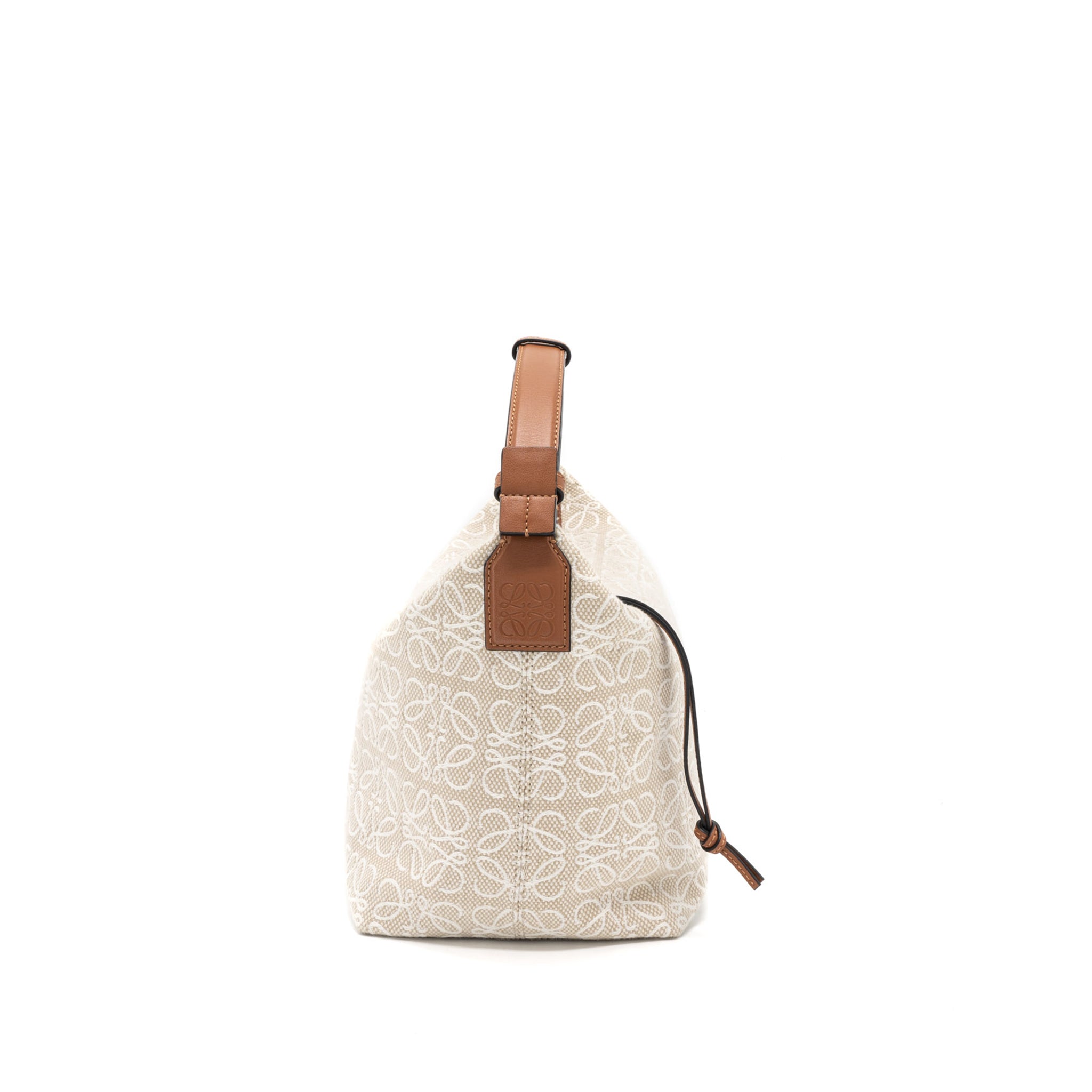LOEWE MEDIUM CUBI ANAGRAM BAG TRIMMED LEATHER/JACQUARD CANVAS BEIGE/BROWN GHW