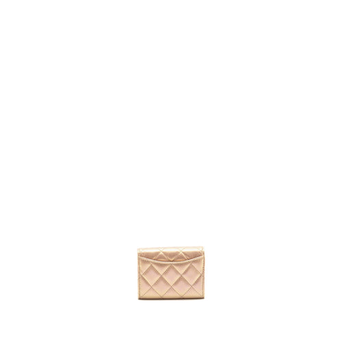 CHANEL QUILTED SMALL CLASSIC FLAP WALLET / CARD HOLDER CALFSKIN IRIDESCENT PINK SHW