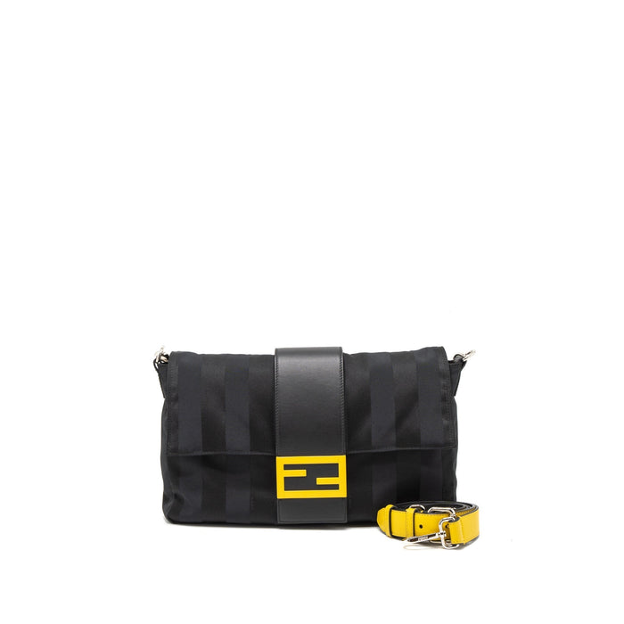 FENDI 20FW LARGE BAGUETTE BAG NYLON/LEATHER BLACK/YELLOW SHW