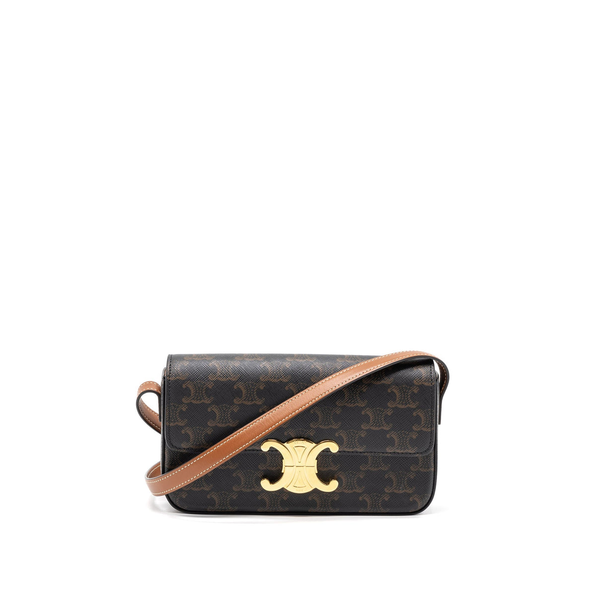 CELINE TRIOMPHE SHOULDER BAG CALFSKIN/TRIOMPHE CANVAS BROWN/MULTICOLOUR GHW