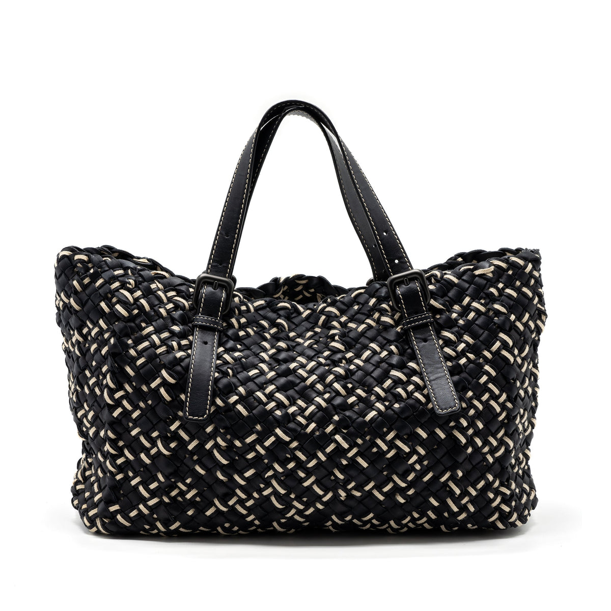 BOTTEGA VENETA TOTE BAG LEATHER DARK BLUE MULTICOLOUR BLACK HARDWARE