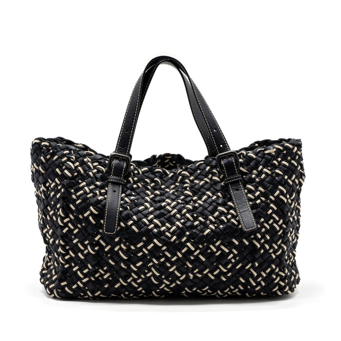 BOTTEGA VENETA TOTE BAG LEATHER DARK BLUE MULTICOLOUR BLACK HARDWARE