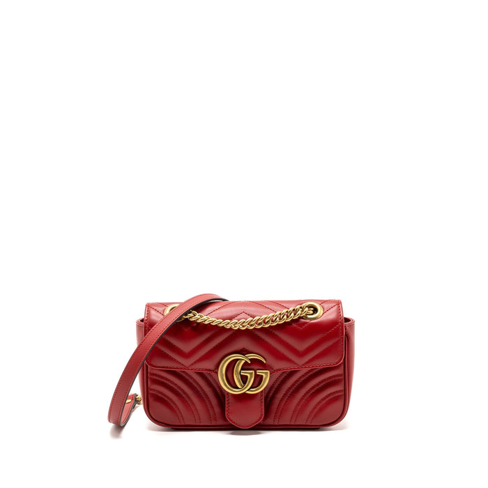 GUCCI SMALL GG MARMONT SHOULDER BAG CALFSKIN RED GHW