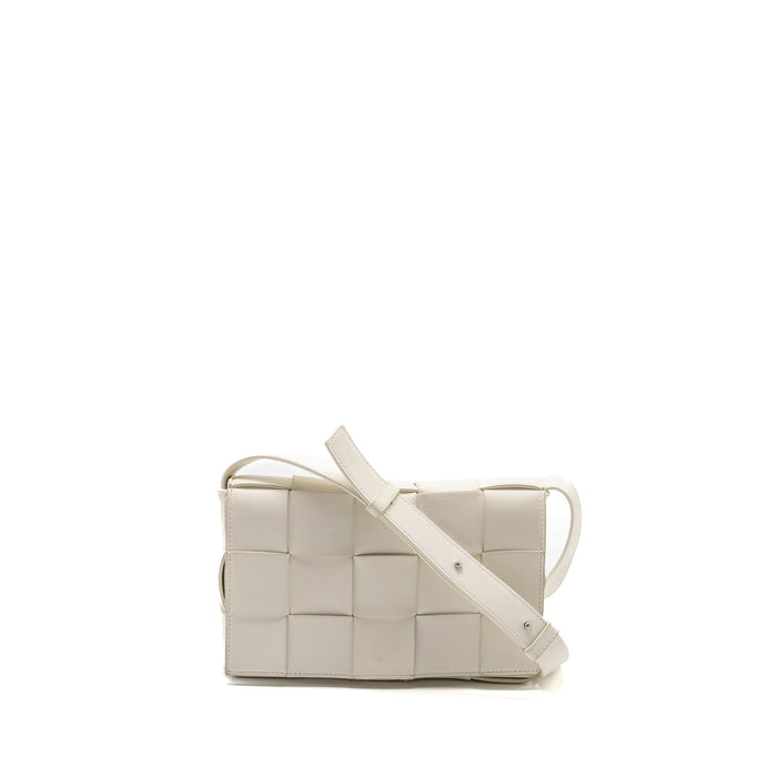 BOTTEGA VENETA SMALL CASSETTE BAG LAMBSKIN WHITE SHW