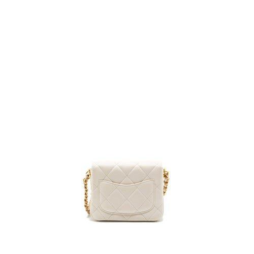 CHANEL SEASONAL SQUARE FLAP BAG LAMBSKIN WHITE GHW (MICROCHIP)