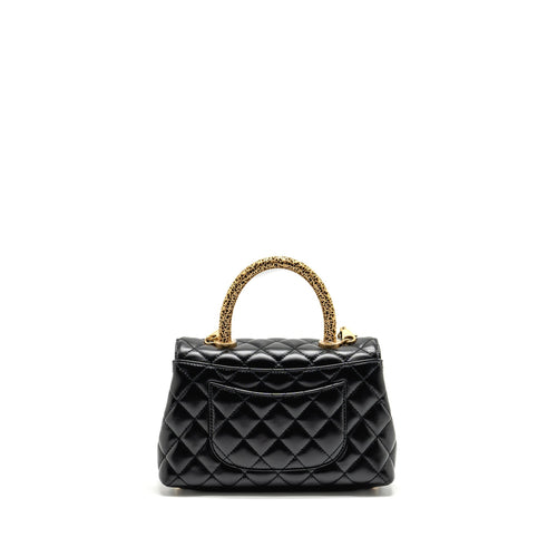 CHANEL DETAILED METAL HANDLE SMALL COCO HANDLE FLAP BAG CALFSKIN BLACK GHW (MICROCHIP)