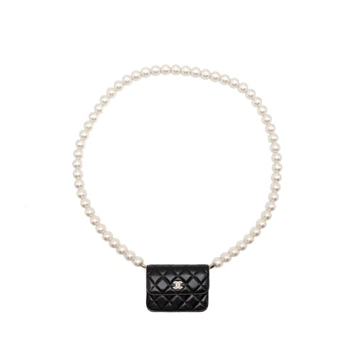 CHANEL MAXI PEARL CLUTCH WITH CHAIN LAMBSKIN BLACK LGHW