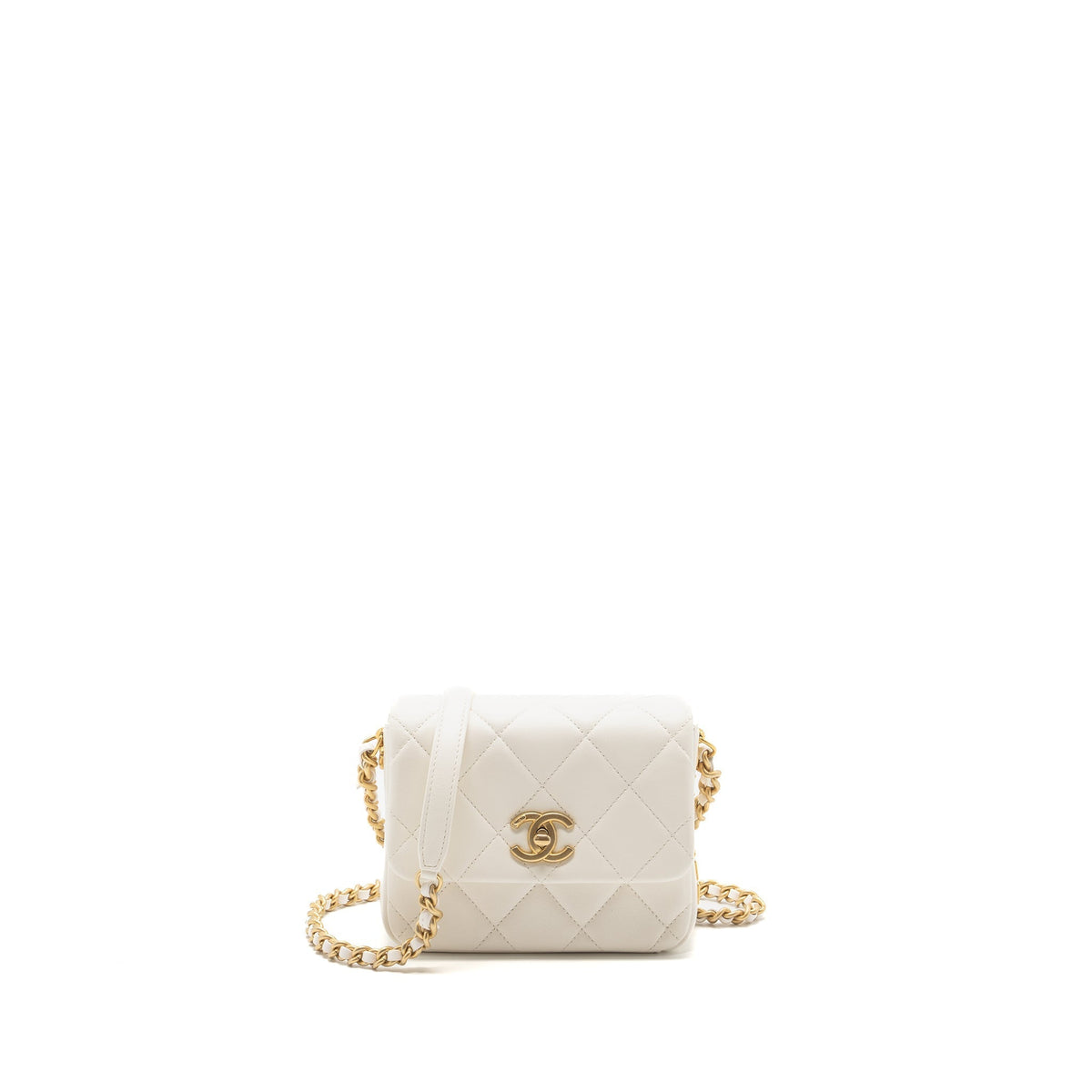 CHANEL SEASONAL SQUARE FLAP BAG LAMBSKIN WHITE GHW (MICROCHIP)