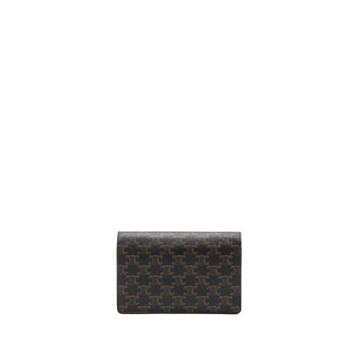 CELINE WALLET ON STRAP TRIOMPHE CANVAS / LAMBSKIN TAN GHW