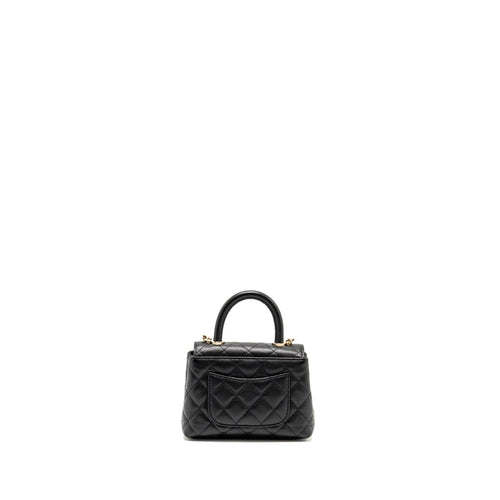 CHANEL COCO HANDLE CLUTCH WITH CHAIN CAVIAR BLACK LGHW (MICROCHIP)