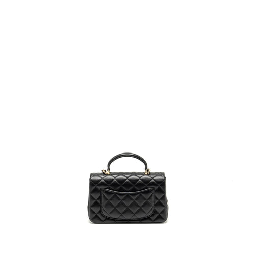 CHANEL TOP HANDLE MINI RECTANGULAR FLAP BAG LAMBSKIN BLACK LGHW (MICROCHIP)