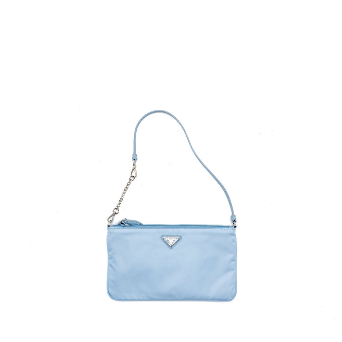 PRADA RE-NYLON ZIP SHOULDER BAG LIGHT BLUE SHW