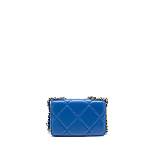 CHANEL 19 WALLET ON CHAIN LAMBSKIN BLUE MULTICOLOUR HARDWARE