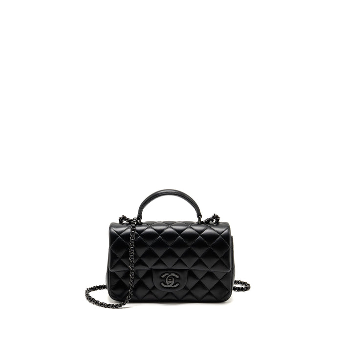 CHANEL TOP HANDLE MINI RECTANGULAR FLAP BAG LAMBSKIN SO BLACK