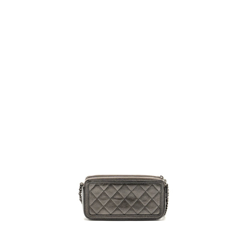 CHANEL CC FILIGREE DOUBLE ZIP CLUTCH WITH CHAIN CAVIAR GREY SHW