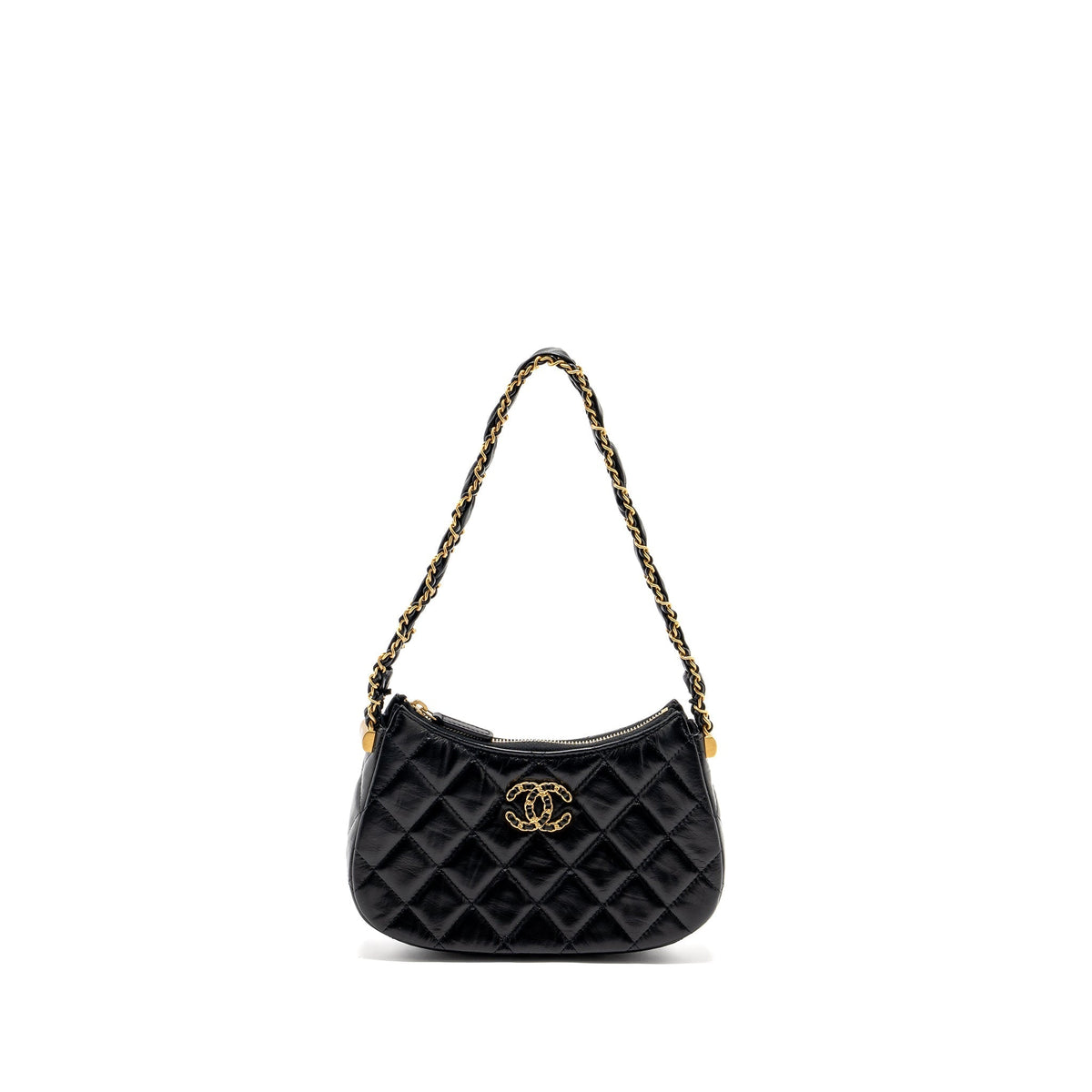 CHANEL 23K SMALL HOBO SHOULDER BAG CALFSKIN BLACK GHW (MICROCHIP)