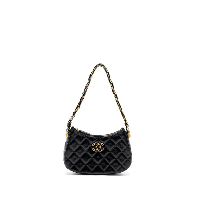 CHANEL 23K SMALL HOBO SHOULDER BAG CALFSKIN BLACK GHW (MICROCHIP)