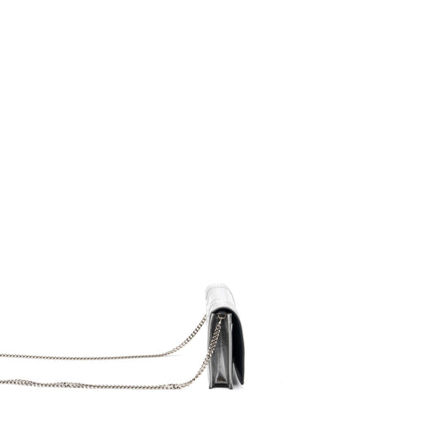 DIOR DIORAMA WALLET ON CHAIN PATENT METALLIC SILVER SHW