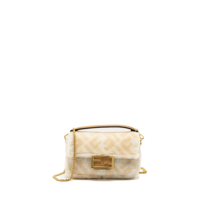 FENDI MINI BAGUETTE SHEEPSKIN BEIGE/ WHITE GHW