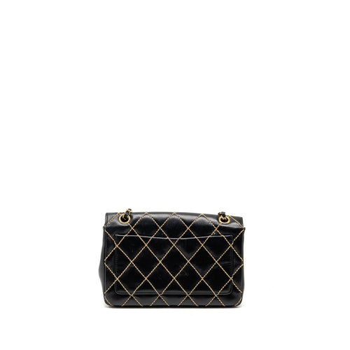 CHANEL VINTAGE QUILTED FLAP BAG LAMBSKIN BLACK WITH WHITE STITCHING GHW