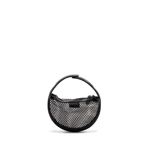 CHANEL 25S HALF MOON CLUTCH MESH/ LAMBSKIN BLACK LGHW (MICROCHIP)