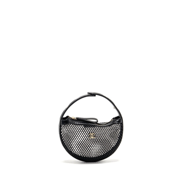 CHANEL 25S HALF MOON CLUTCH MESH/ LAMBSKIN BLACK LGHW (MICROCHIP)
