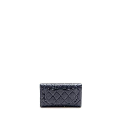 CHANEL CLASSIC FLAP LONG WALLET CAVIAR DARK BLUE SHW
