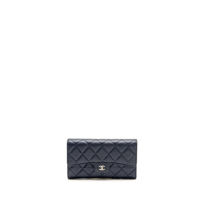 CHANEL CLASSIC FLAP LONG WALLET CAVIAR DARK BLUE SHW