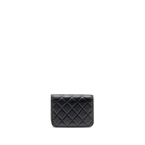 CHANEL ZIRCONIUM FLAP CLUTCH/CARD HOLDER WITH CHAIN LAMBSKIN BLACK GHW