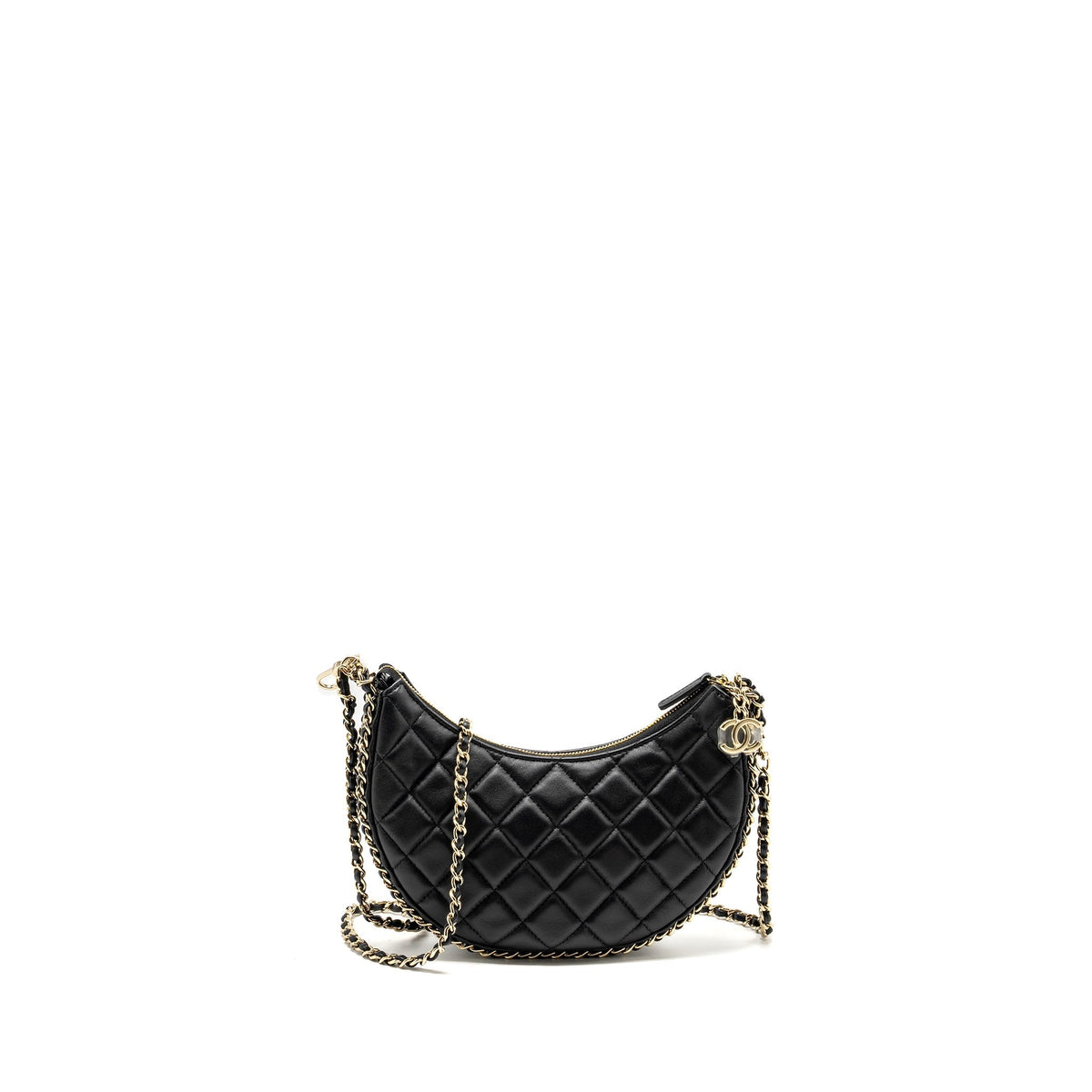 CHANEL SMALL MOON HOBO BAG LAMBSKIN BLACK LGHW (MICROCHIP)