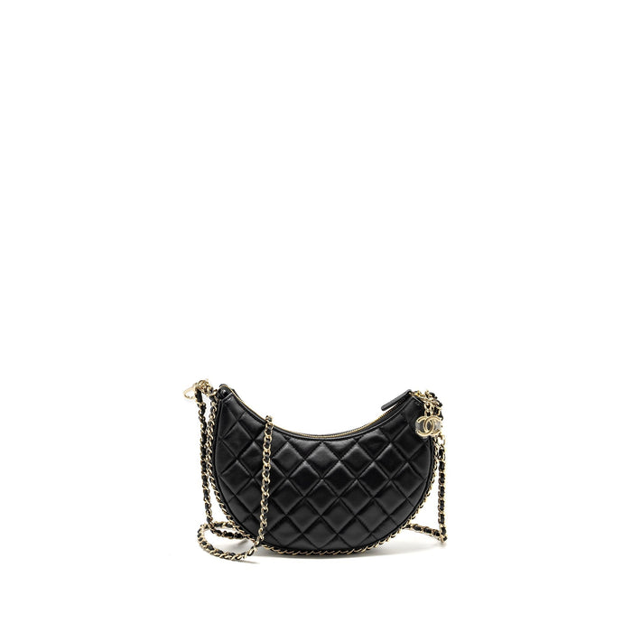 CHANEL SMALL MOON HOBO BAG LAMBSKIN BLACK LGHW (MICROCHIP)