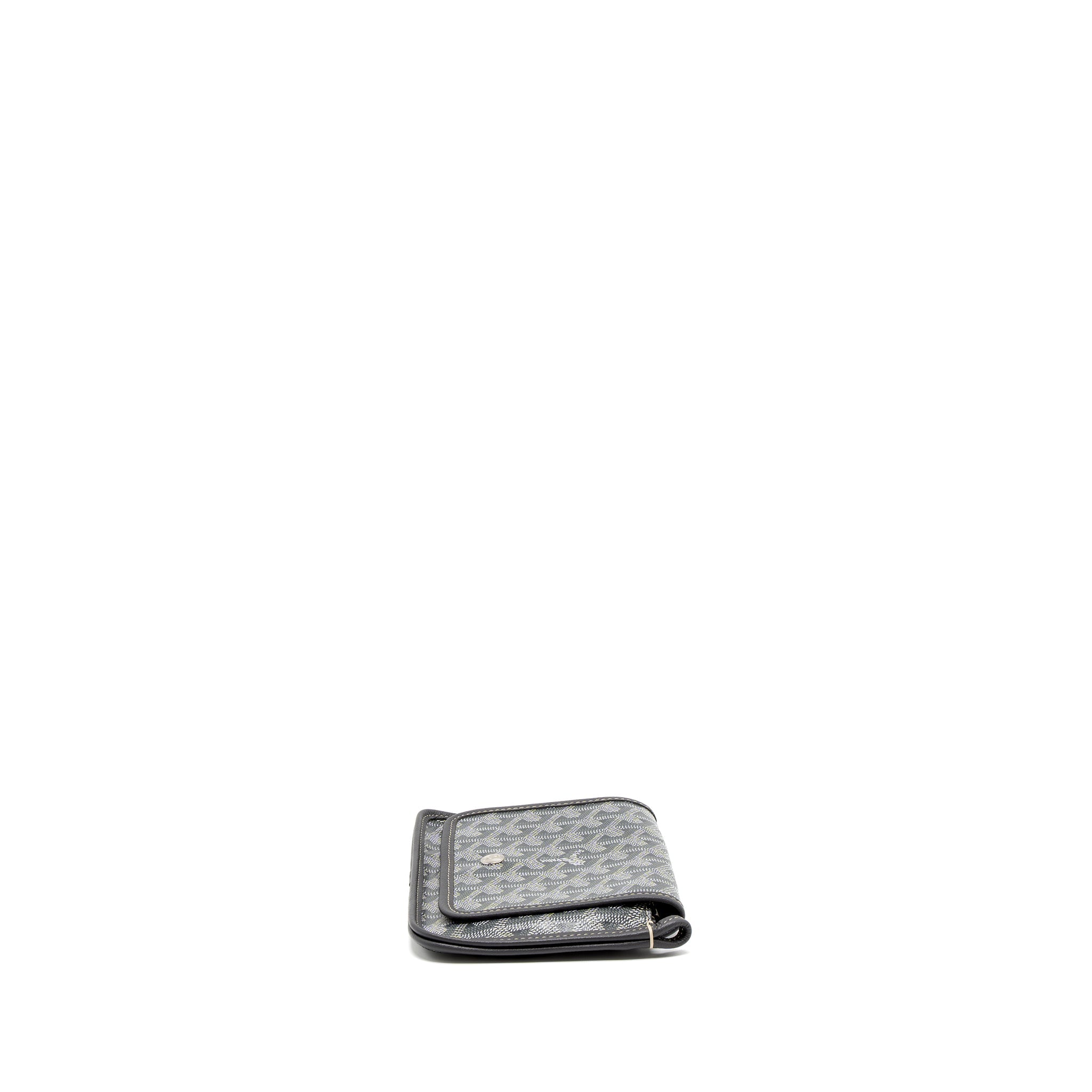 GOYARD PLUMET POCKET WALLET GOYARDINE CANVAS/CHEVROCHES CALFSKIN GREY SHW
