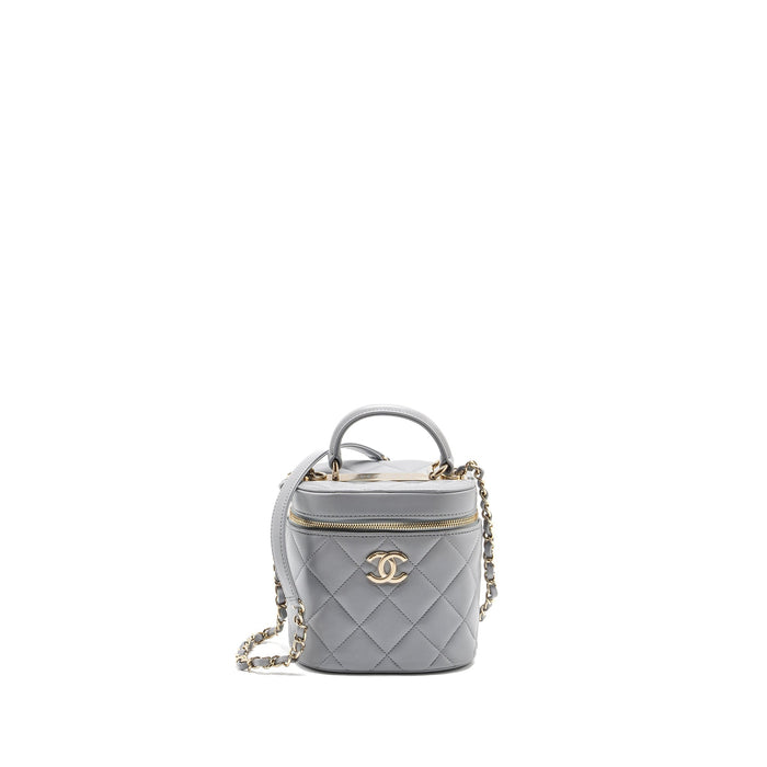CHANEL TRENDY CC TOP HANDLE VANITY WITH CHAIN LAMBSKIN GREY LGHW