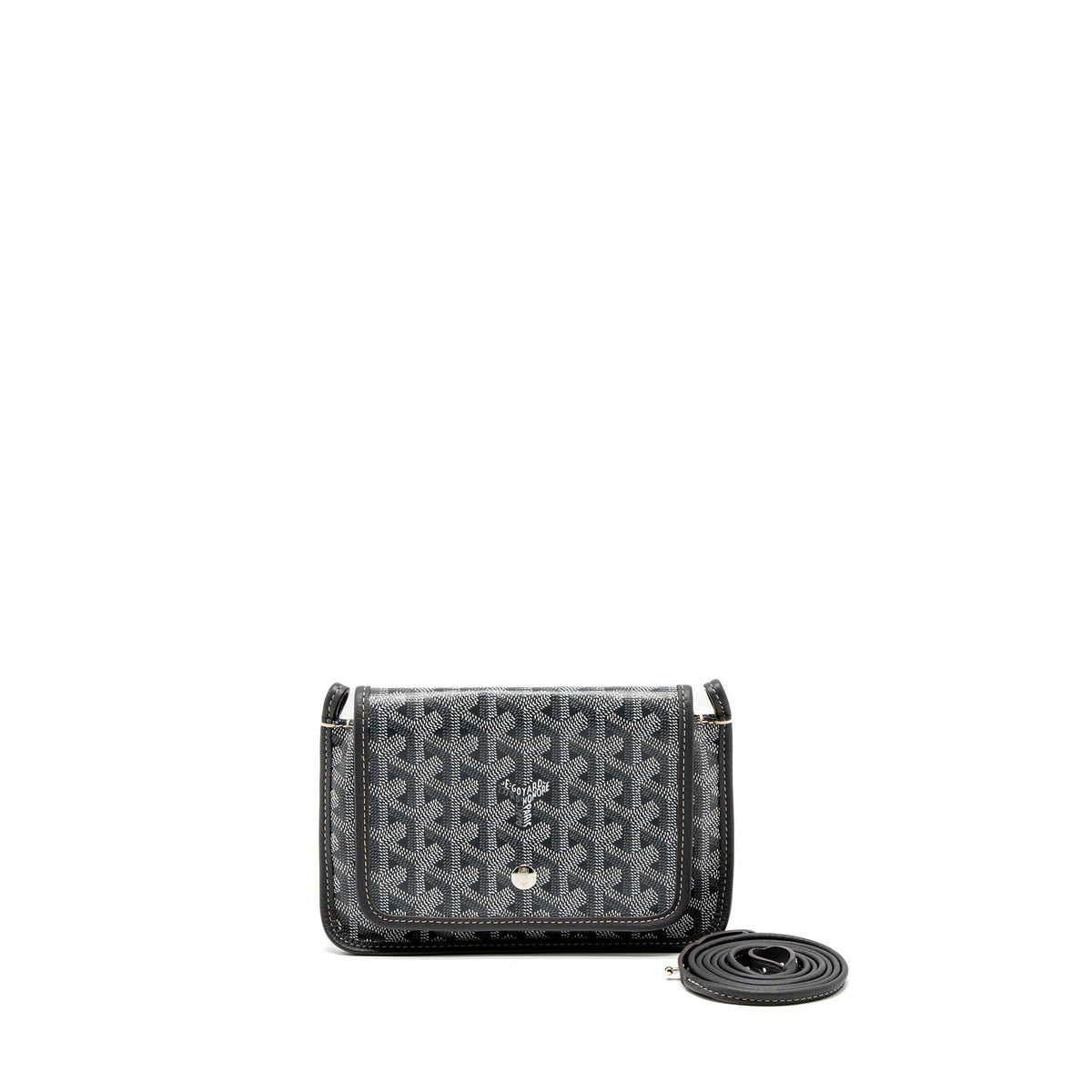 GOYARD PLUMET POCKET WALLET GOYARDINE CANVAS/CHEVROCHES CALFSKIN GREY SHW