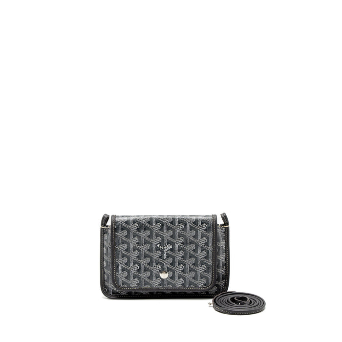 GOYARD PLUMET POCKET WALLET GOYARDINE CANVAS/CHEVROCHES CALFSKIN GREY SHW