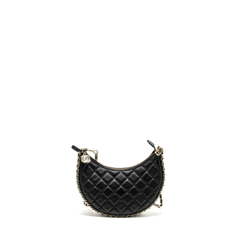CHANEL SMALL MOON HOBO BAG LAMBSKIN BLACK LGHW (MICROCHIP)