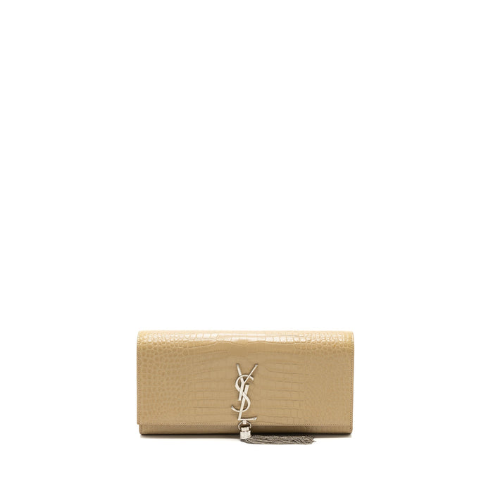 SAINT LAURENT KATE CLUTCH CROC EMBOSSED LEATHER BEIGE SHW