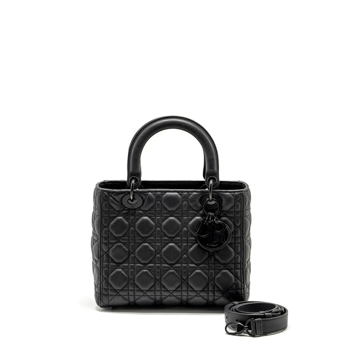 DIOR MEDIUM LADY DIOR ULTRAMATTE CANNAGE CALFSKIN SO BLACK