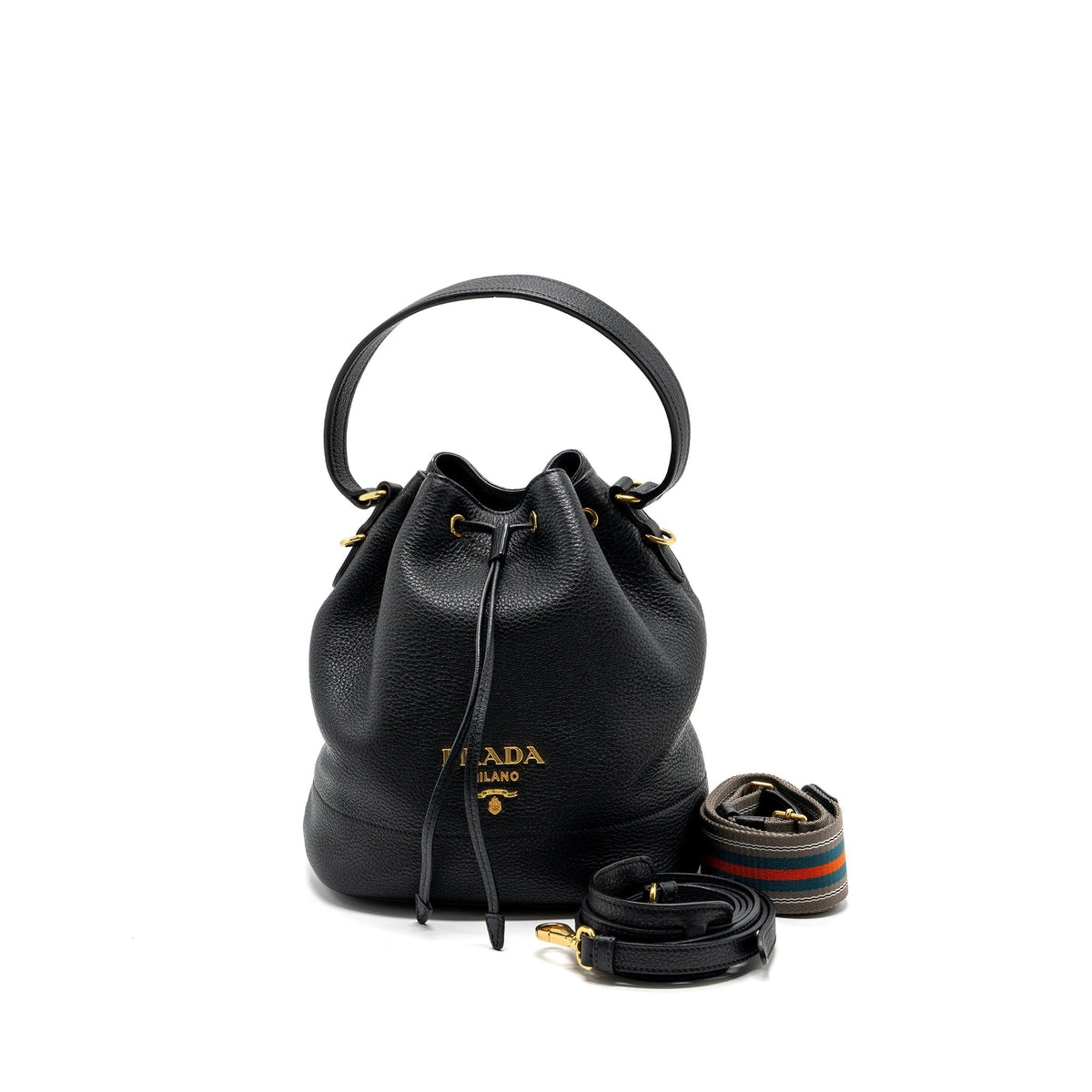 PRADA SECCHIELLO BUCKET BAG GRAINED CALFSKIN BLACK GHW