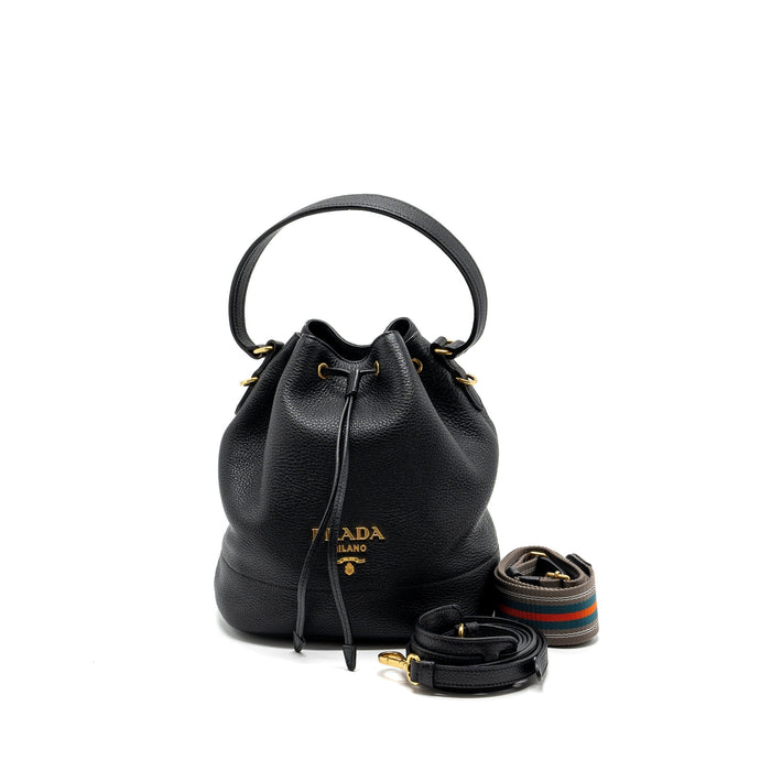 PRADA SECCHIELLO BUCKET BAG GRAINED CALFSKIN BLACK GHW