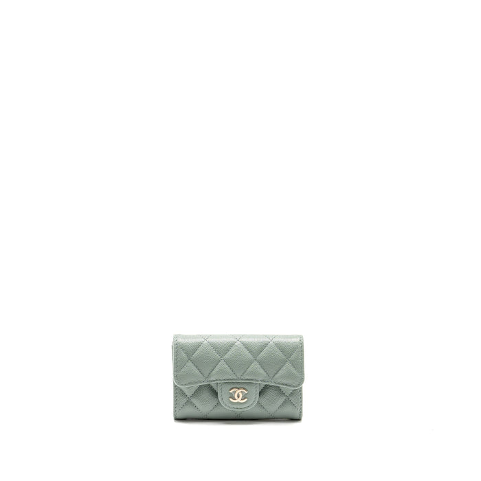 CHANEL CLASSIC FLAP CARD HOLDER CAVIAR LIGHT GREEN LGHW(MICROCHIP)