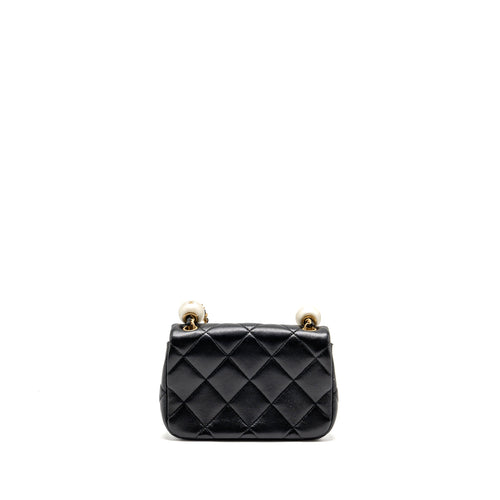 CHANEL 24S PEARL ADJUSTABLE CHAIN MINI FLAP BAG LAMBSKIN BLACK GHW (MICROCHIP)