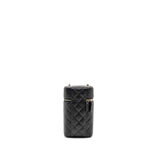 CHANEL CLASSIC VANITY PHONE HOLDER WITH CHAIN CAVIAR BLACK LGHW