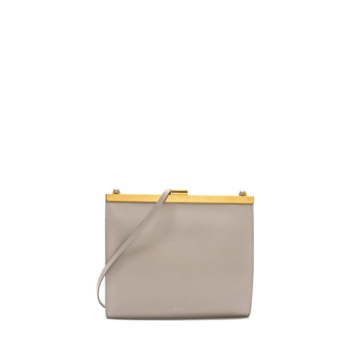 CELINE MINI CLASP SHOULDER BAG LIGHT GREY LEATHER GHW