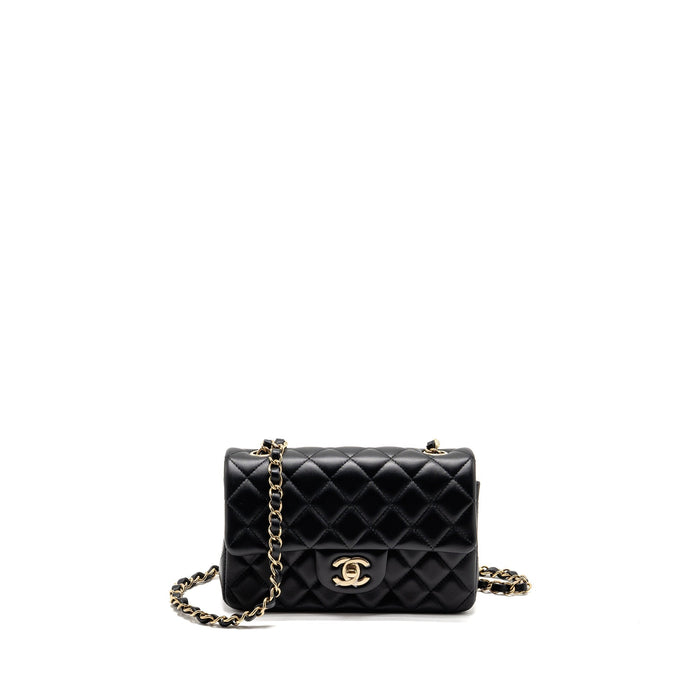CHANEL MINI RECTANGULAR FLAP BAG LAMBSKIN BLACK LGHW (MICROCHIP)