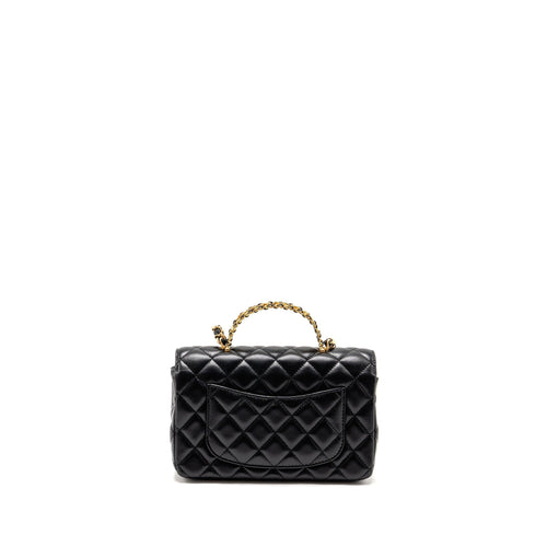 CHANEL 24C DETAIL TOP HANDLE FLAP BAG LAMBSKIN BLACK GHW (MICROCHIP)