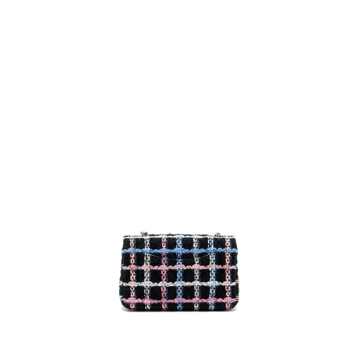 CHANEL MINI RECTANGULAR FLAP BAG TWEED BLACK MULTICOLOUR LGHW (MICROCHIP)