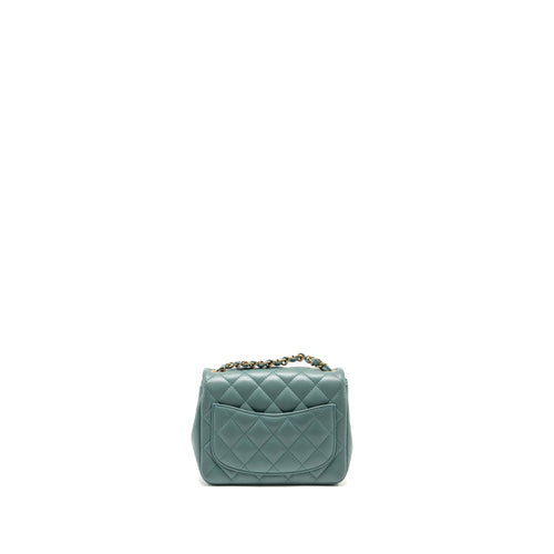 CHANEL MINI SQUARE FLAP BAG LAMBSKIN GREEN LGHW (MICROCHIP)