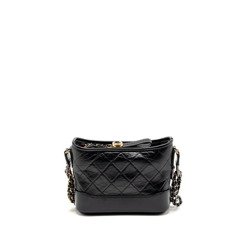 CHANEL SMALL GABRIELLE HOBO BAG WITH TOP HANDLE AGED CALFSKIN BLACK MULTICOLOURED HARDWARE